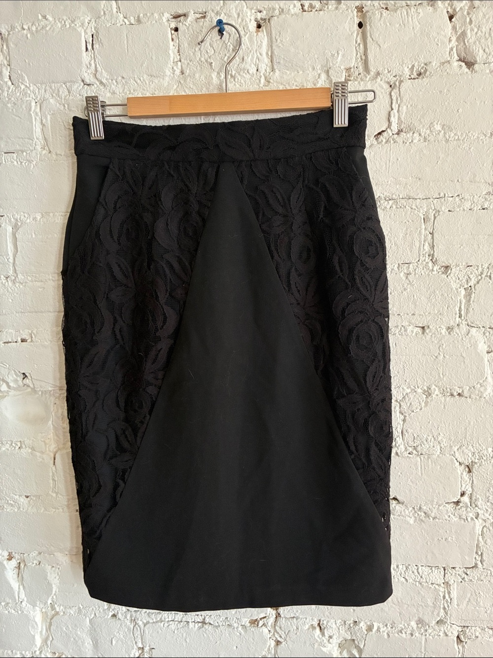 H&M Black Lace-Panel Pencil Skirt